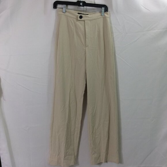 Pull & Bear Pants Wide Leg Office Career NEW Beige Viscose Stretch Blend Size 4 - Picture 4 of 4